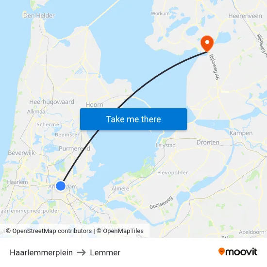 Haarlemmerplein to Lemmer map