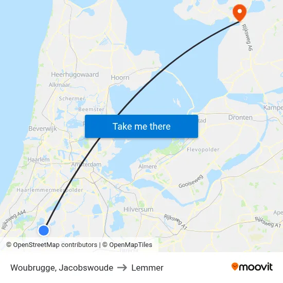 Woubrugge, Jacobswoude to Lemmer map