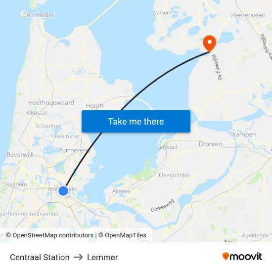 Centraal Station to Lemmer map