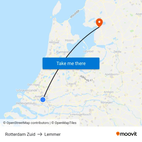 Rotterdam Zuid to Lemmer map