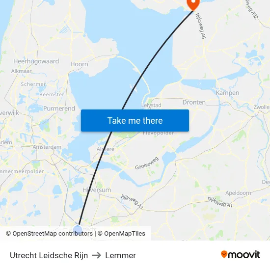 Utrecht Leidsche Rijn to Lemmer map