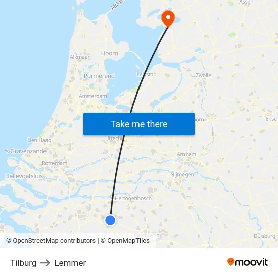 Tilburg to Lemmer map