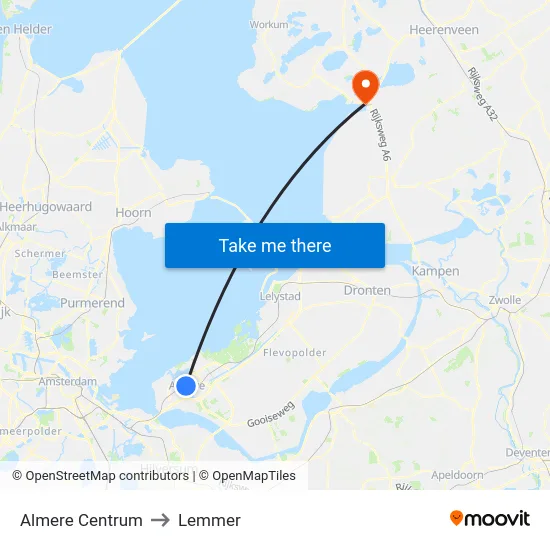 Almere Centrum to Lemmer map