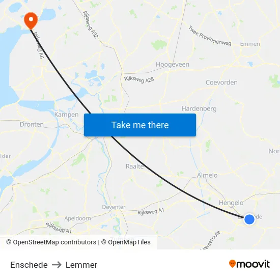 Enschede to Lemmer map