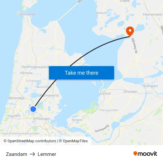 Zaandam to Lemmer map