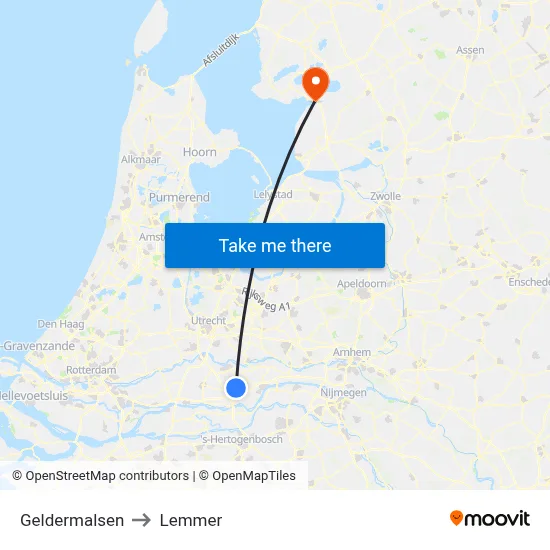 Geldermalsen to Lemmer map