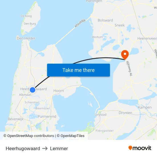 Heerhugowaard to Lemmer map