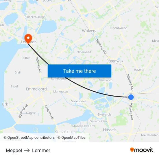Meppel to Lemmer map