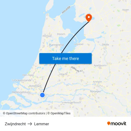 Zwijndrecht to Lemmer map