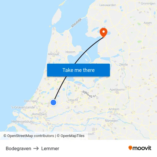 Bodegraven to Lemmer map