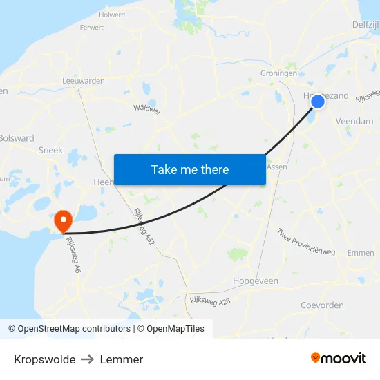 Kropswolde to Lemmer map