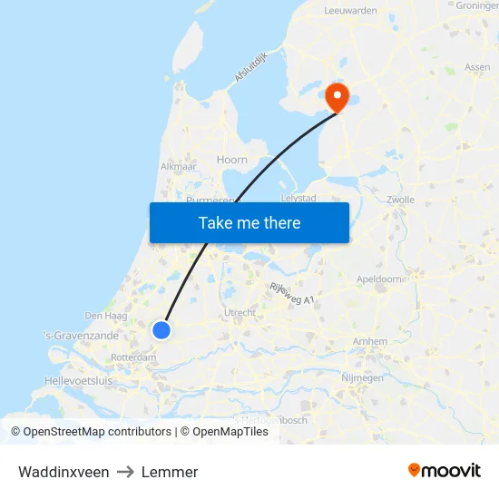 Waddinxveen to Lemmer map