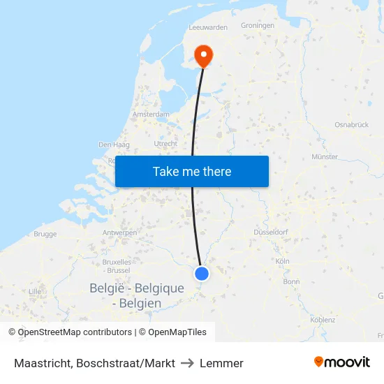 Maastricht, Boschstraat/Markt to Lemmer map