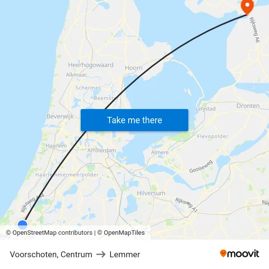 Voorschoten, Centrum to Lemmer map