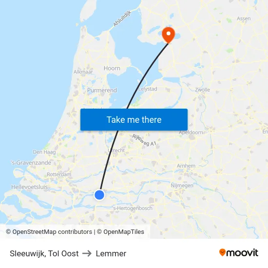 Sleeuwijk, Tol Oost to Lemmer map