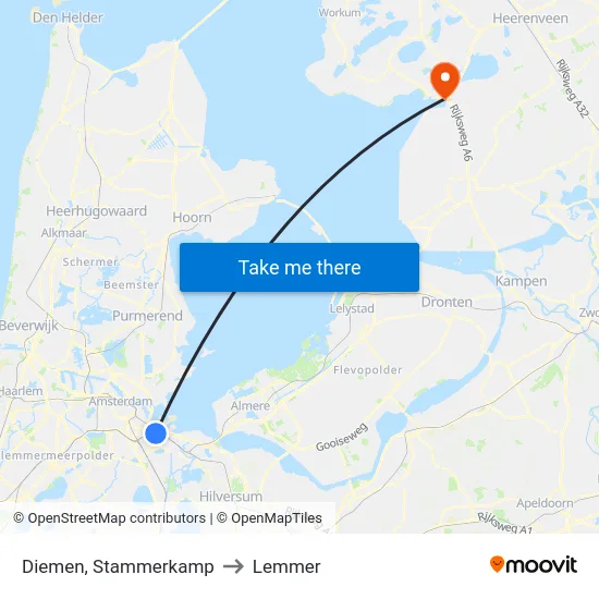 Diemen, Stammerkamp to Lemmer map