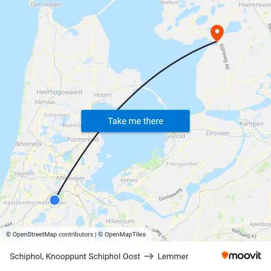 Schiphol, Knooppunt Schiphol Oost to Lemmer map