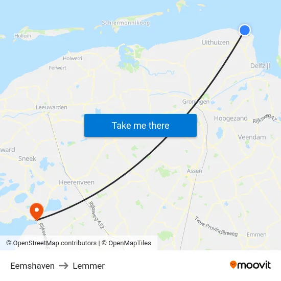 Eemshaven to Lemmer map