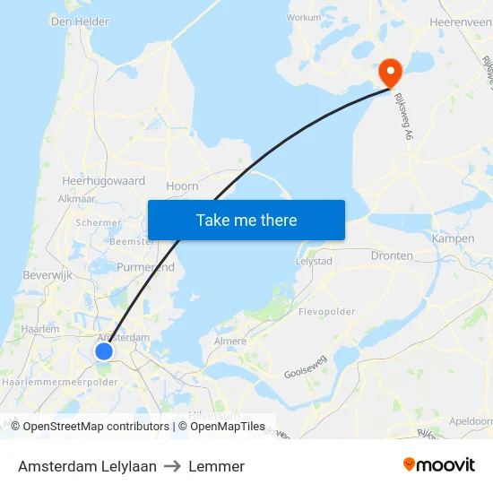 Amsterdam Lelylaan to Lemmer map