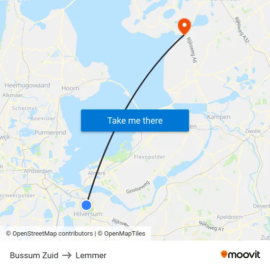 Bussum Zuid to Lemmer map