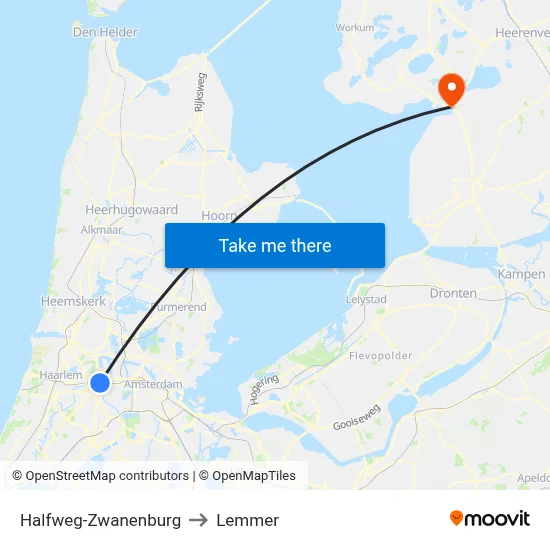 Halfweg-Zwanenburg to Lemmer map