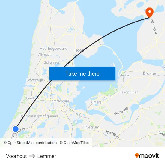 Voorhout to Lemmer map