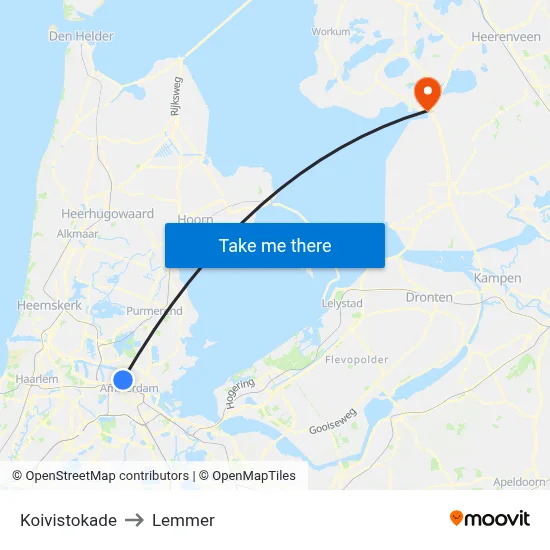 Koivistokade to Lemmer map