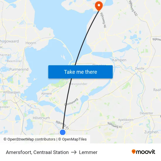 Amersfoort, Centraal Station to Lemmer map