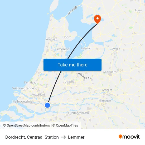 Dordrecht, Centraal Station to Lemmer map