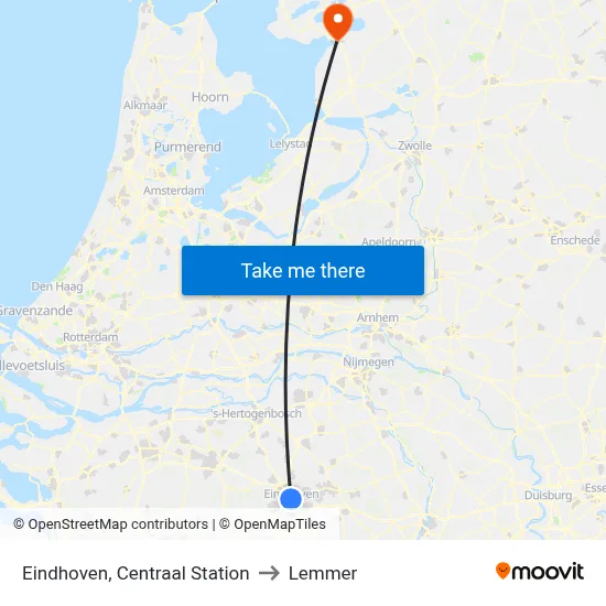 Eindhoven, Centraal Station to Lemmer map