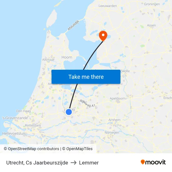 Utrecht, Cs Jaarbeurszijde to Lemmer map