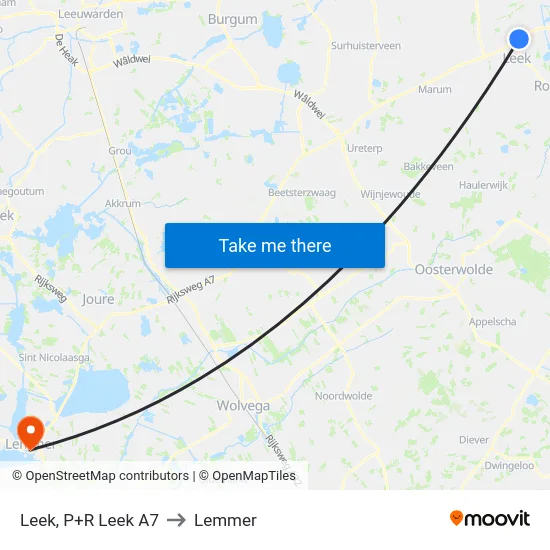 Leek, P+R Leek A7 to Lemmer map