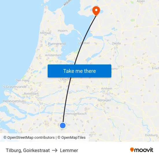 Tilburg, Goirkestraat to Lemmer map