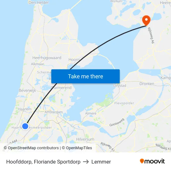Hoofddorp, Floriande Sportdorp to Lemmer map