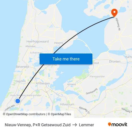 Nieuw-Vennep, P+R Getsewoud Zuid to Lemmer map