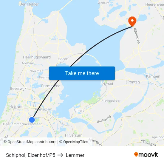 Schiphol, Elzenhof/P5 to Lemmer map