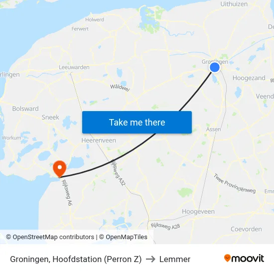 Groningen, Hoofdstation (Perron Z) to Lemmer map