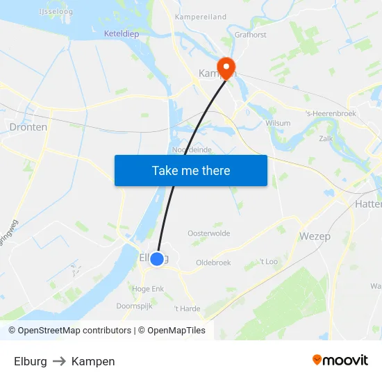 Elburg to Kampen map
