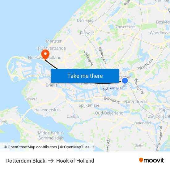 Rotterdam Blaak to Hook of Holland map