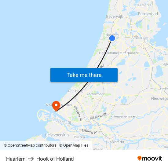 Haarlem to Hook of Holland map