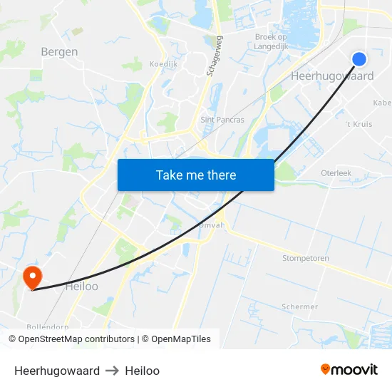 Heerhugowaard to Heiloo map