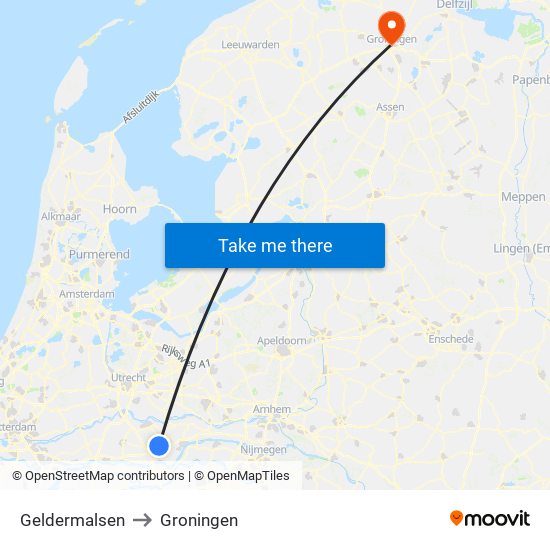 Geldermalsen to Groningen map
