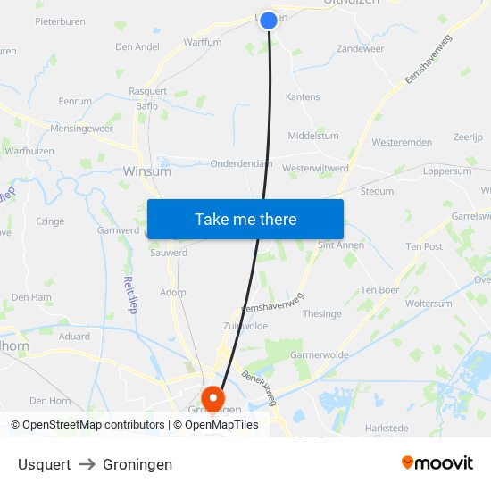 Usquert to Groningen map