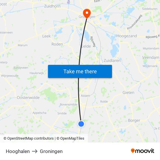 Hooghalen to Groningen map