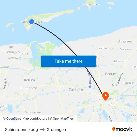 Schiermonnikoog to Groningen map