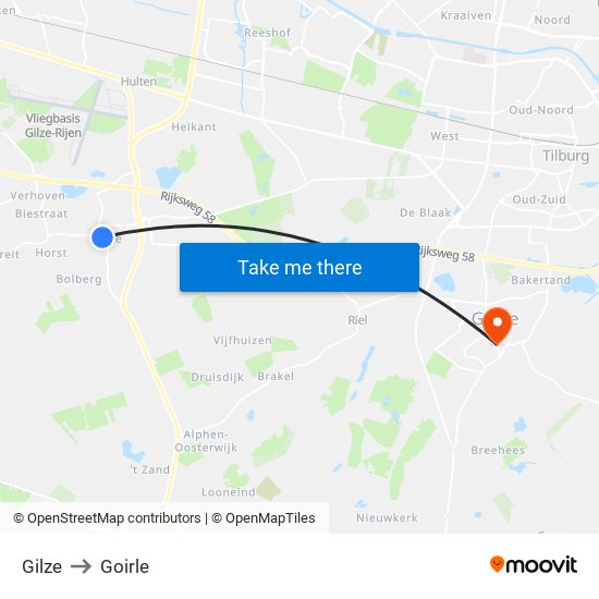 Gilze to Goirle map