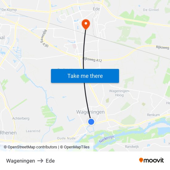 Wageningen to Ede map