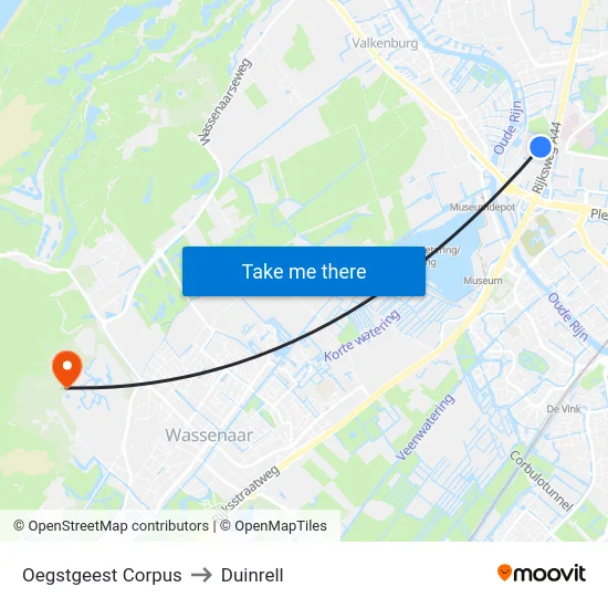 Oegstgeest Corpus to Duinrell map