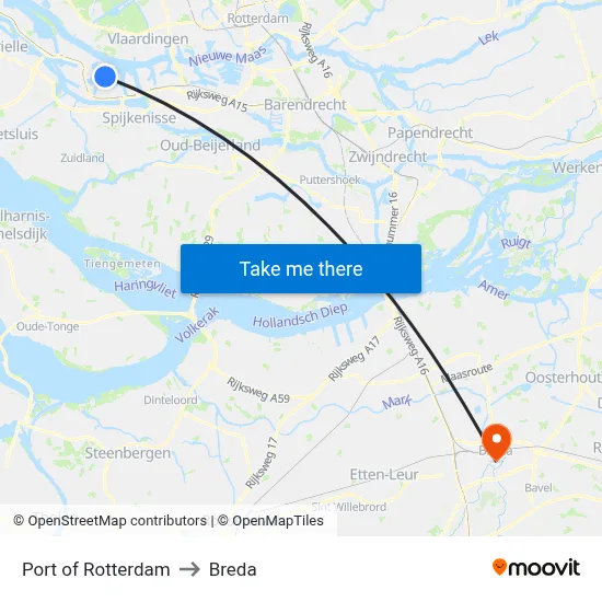 Port of Rotterdam to Breda map