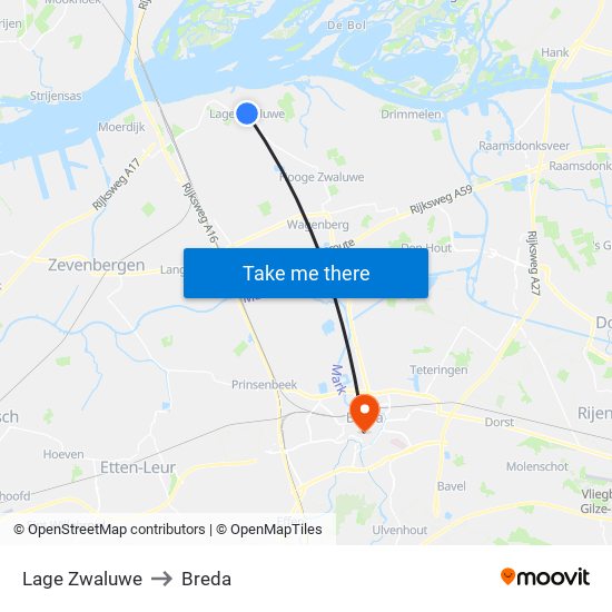 Lage Zwaluwe to Breda map